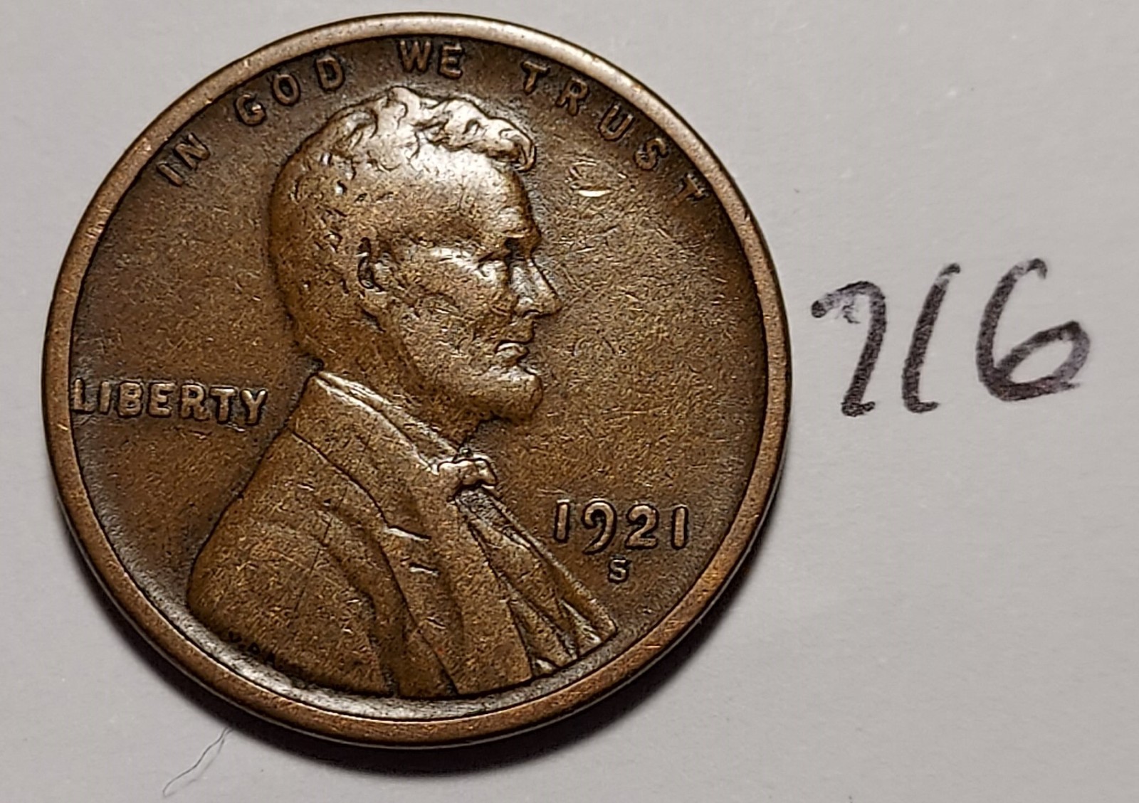 1921-S Lincoln Wheat Cent  VERY FINE  #716
