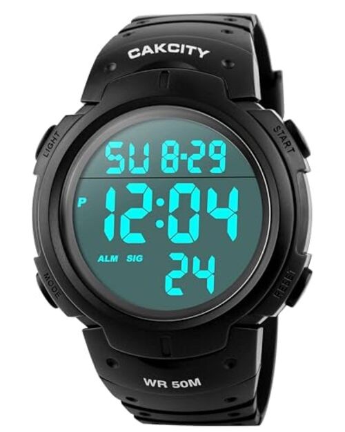 Men's Digital Sports Watch,50M Water Resistant,50mm Large Black