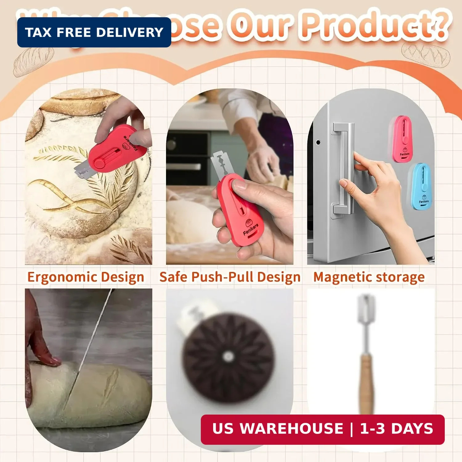 Magnetic Sourdough Scoring Tool 2 Piece Versatile Bread Baking Cutter