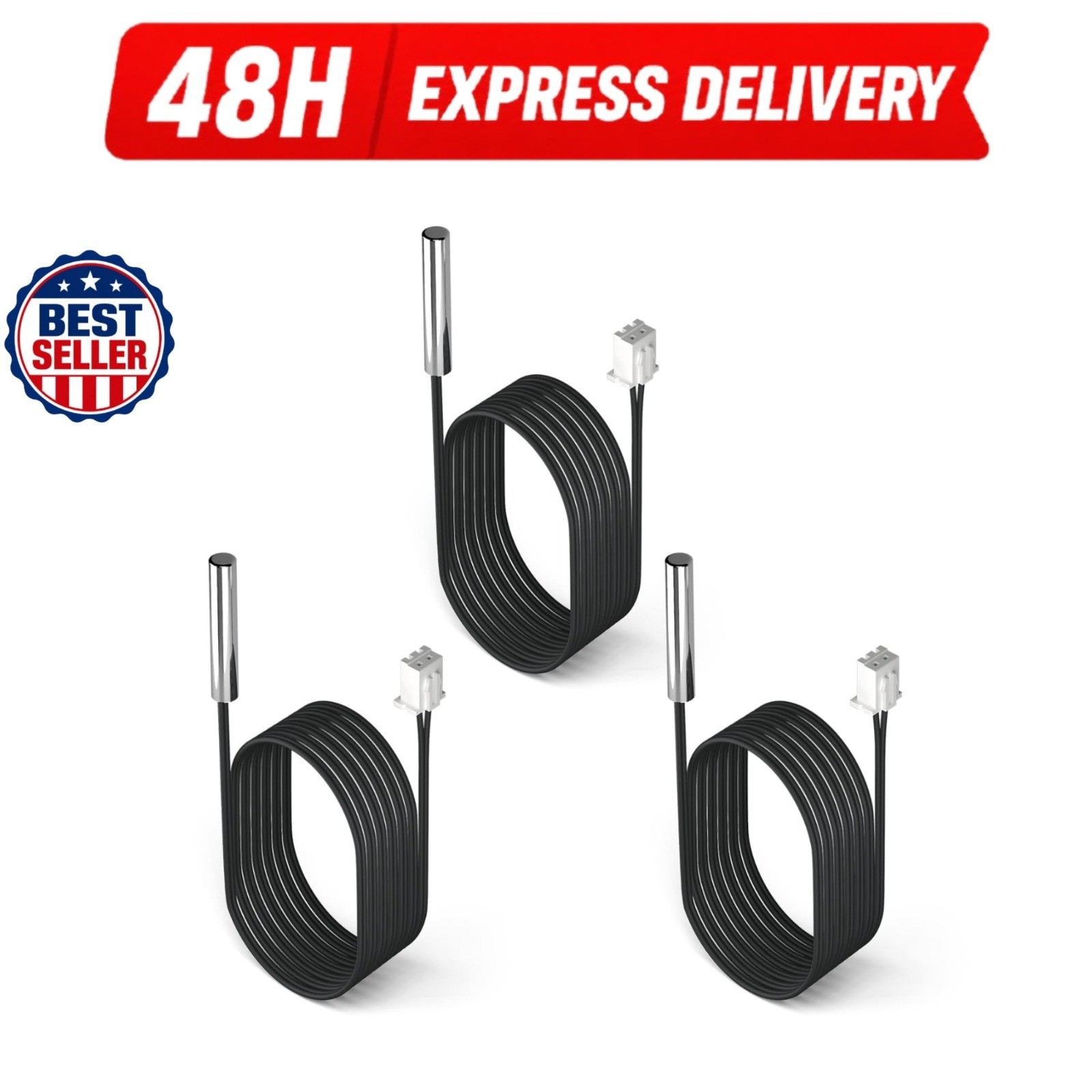 DROK 10K Temperature Sensor Probe - Waterproof Stainless Steel 3pcs