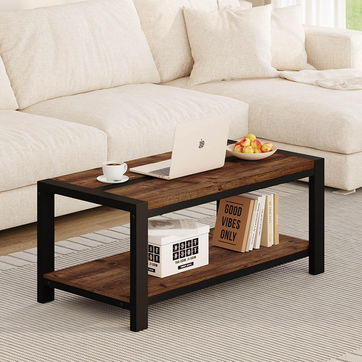Coffee Table for Living Room, Industrial Wood and Metal Living Room Tables, Farm