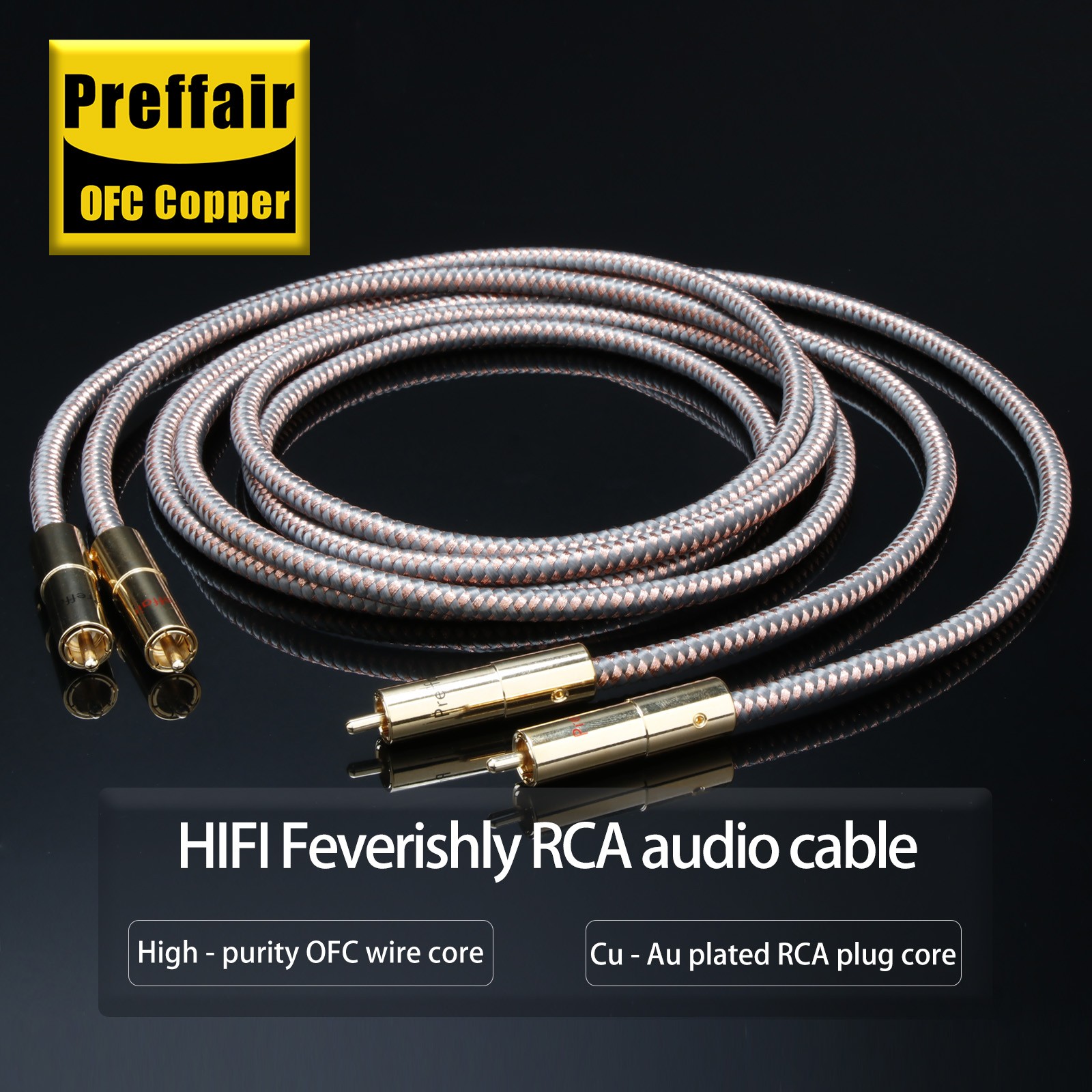 Pair HIFI Gold Plated RCA to RCA Plug Cable Hi-end Signal Interconnect Wire