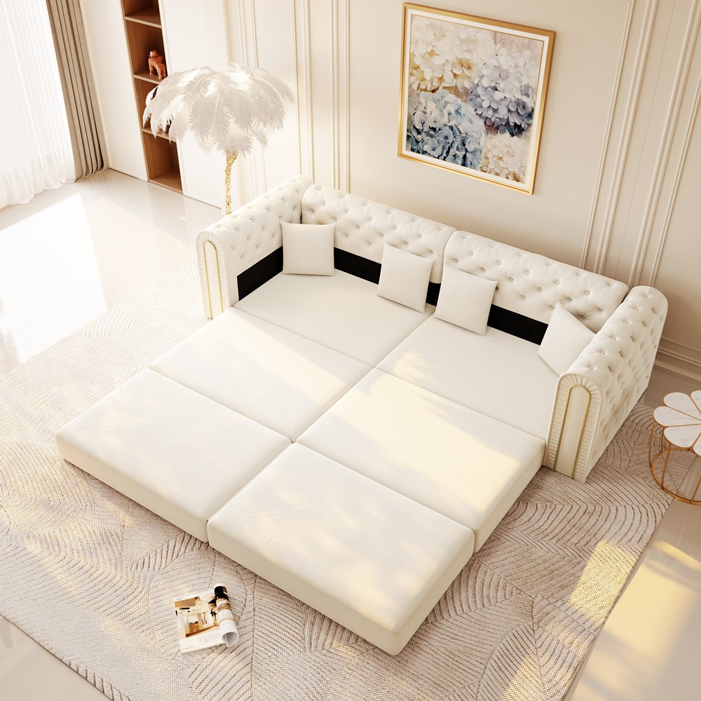 Upholstere Sofa Couch with Pull Out King Size Sleeper Sofa,3-Seater Sofa Ottoman