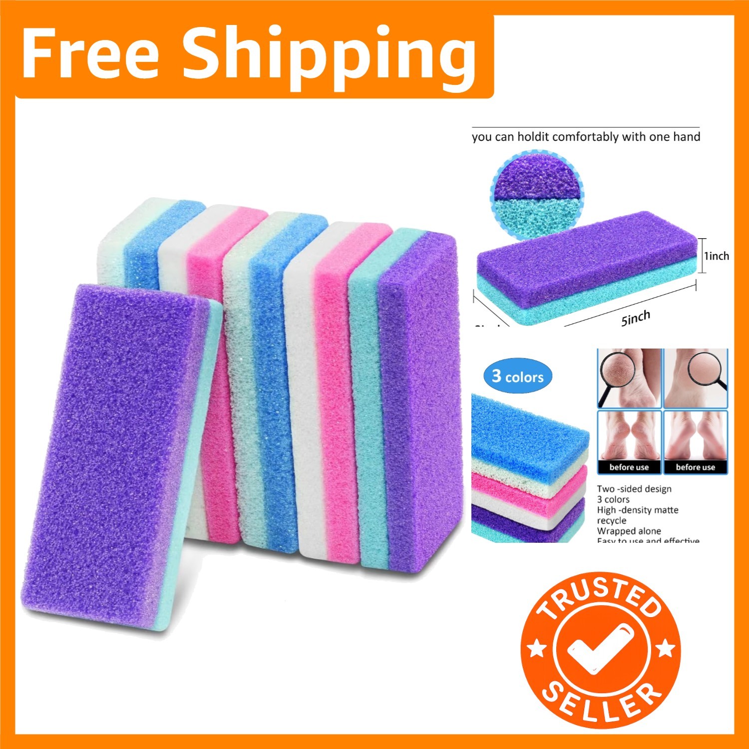 Professional Double-Sided Pumice Stone for Smooth Feet - 6 Count Essential Kit