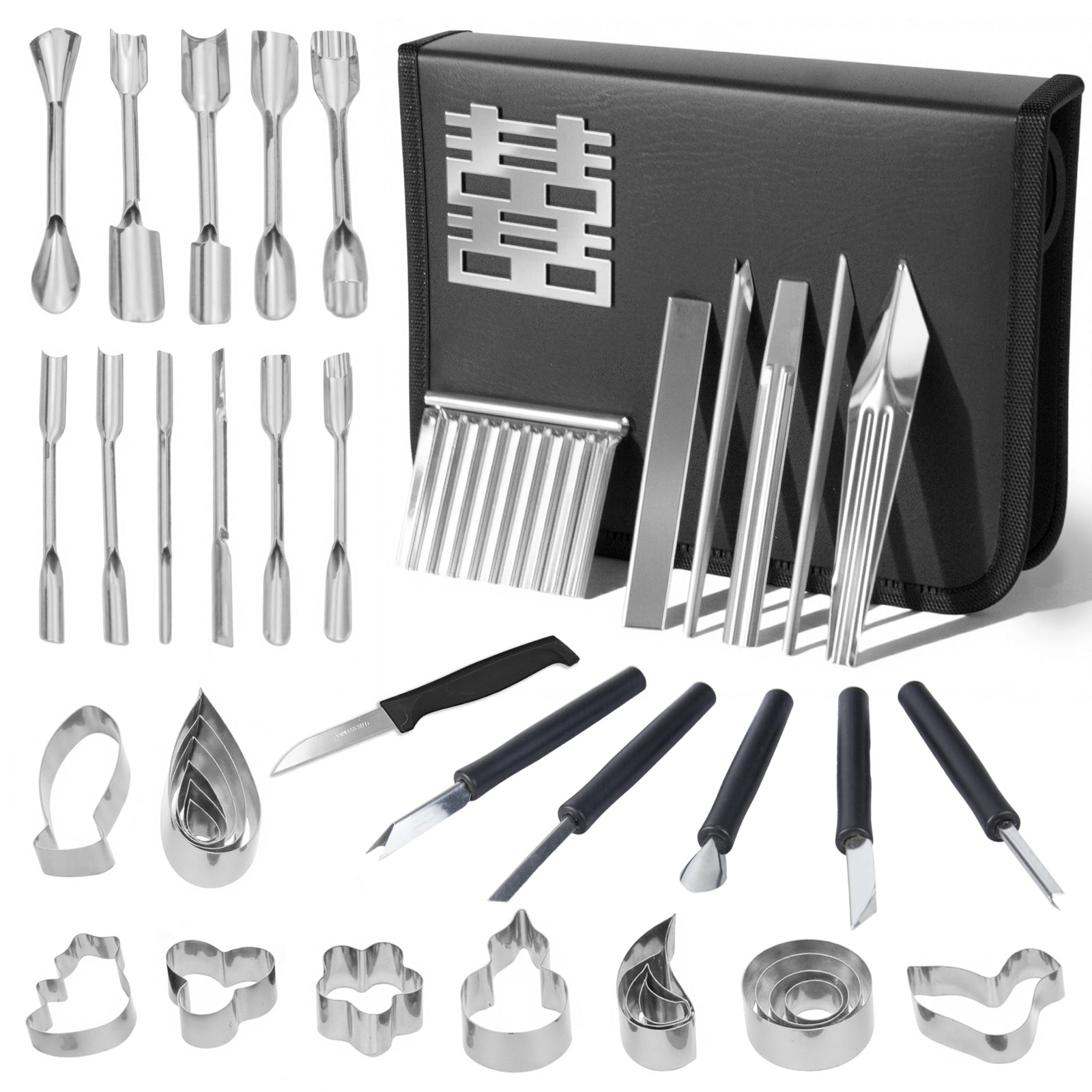 46-Piece Stainless Steel Fruit Carving Tools Set - 3.9", 46PCS+Cloth Bag