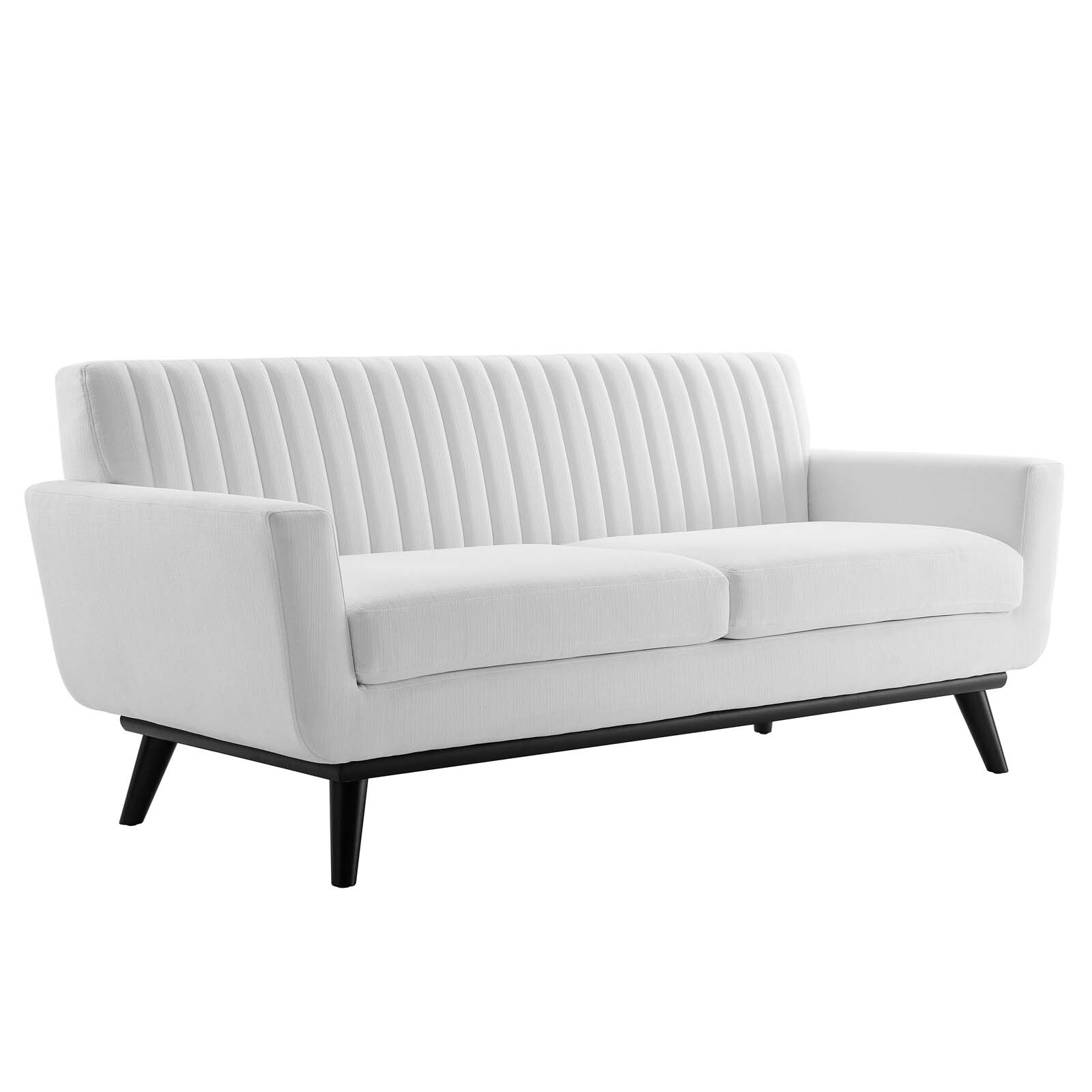 Modway Engage Channel Tufted Upholstered Fabric Loveseat in White