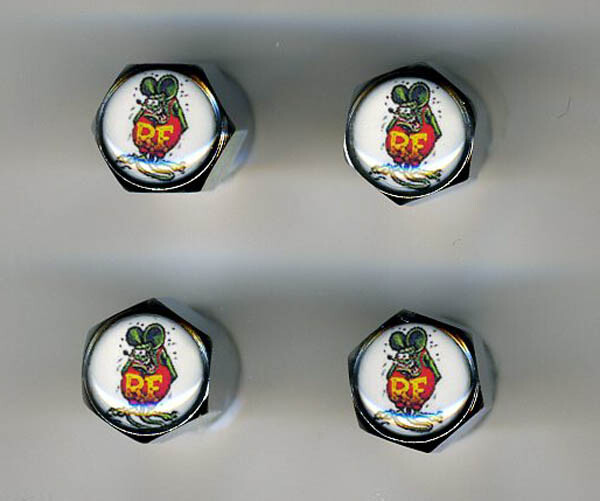 Rat Fink 4 Chrome Plated Brass Tire Valve Caps Car Bike Golf Carts Rat Fink