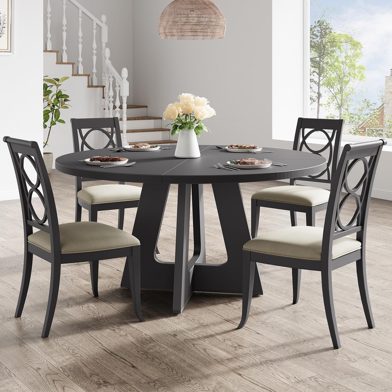 47" Round Dining Room Table ,Farmhouse Wooden Kitchen Table ,Circle Dinner Table