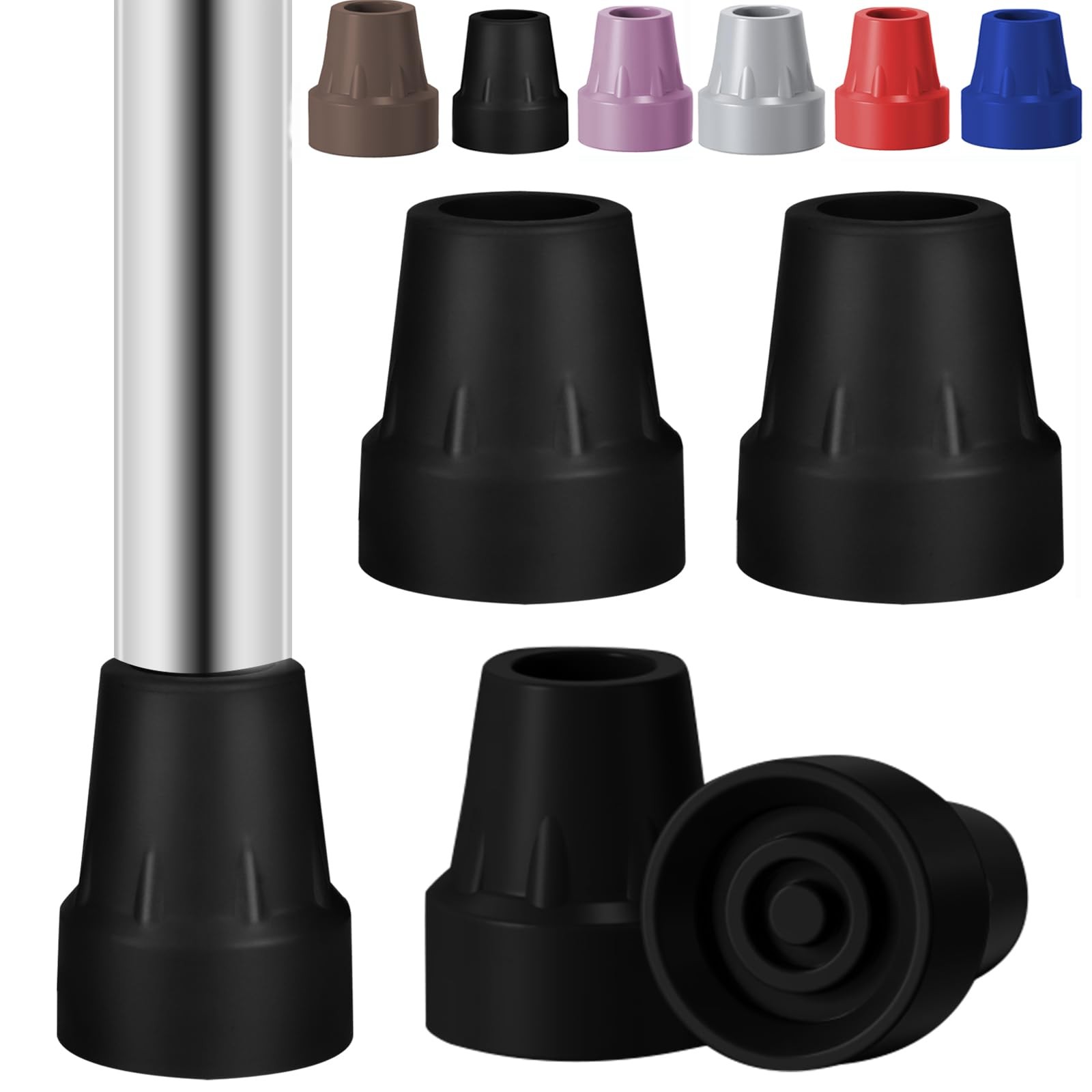 Rubber Cane Tips 3/4 Inch NonSlip Walker Feet Black Mobility Caps 4 Pack Set