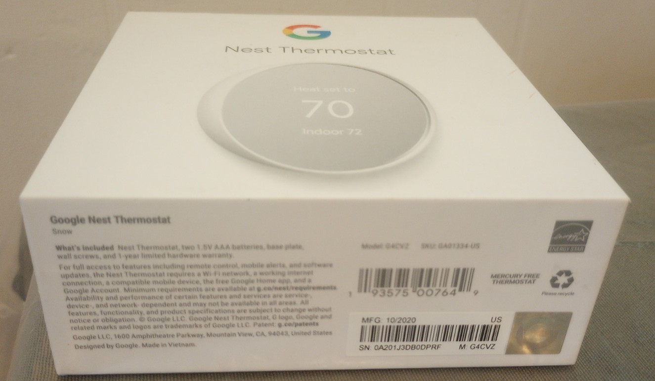 Google Nest Smart Thermostat Model G4CVZ White Wifi App Programmable Pre-owned