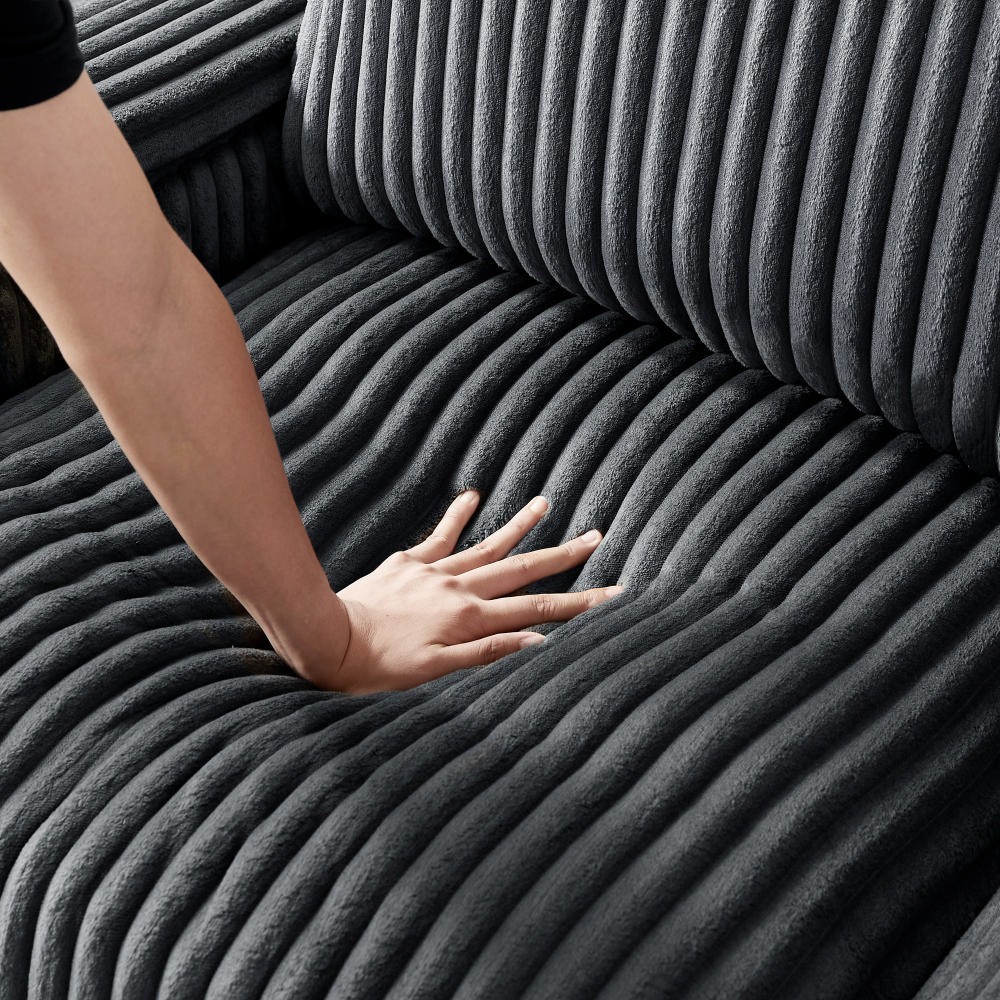 71" Corduroy Sofa with Storage Armrest USB and Plush Square Design