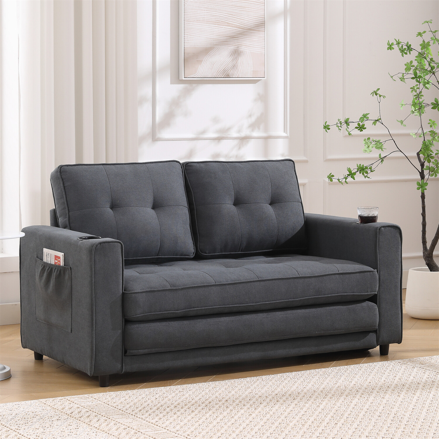 Convertible Sofa Bed Loveseat Futon Sofa Couch with Pull-Out Bed Dark Gray US