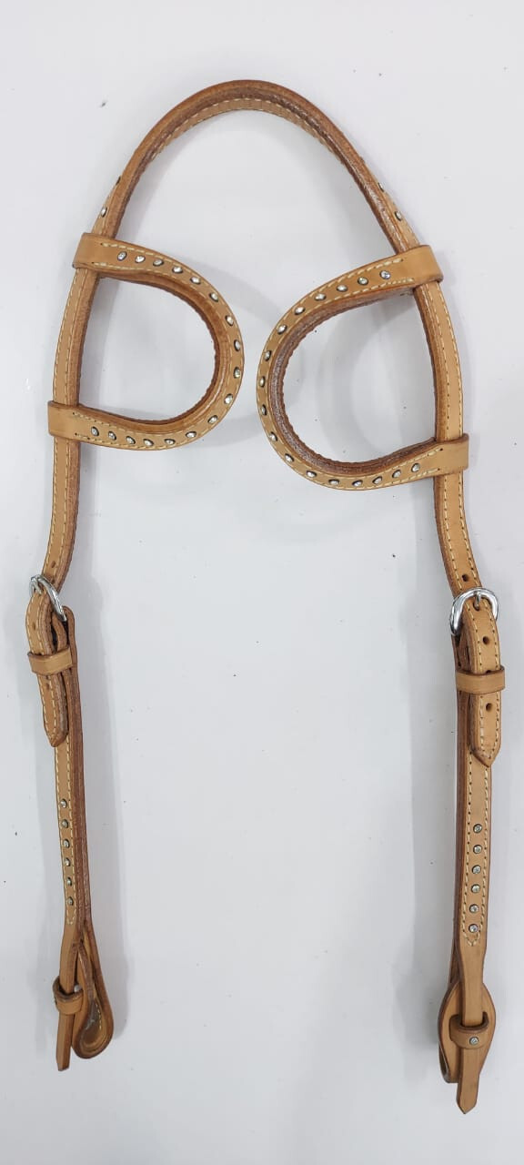 Harness Leather Double Ear Headstall Bridle Stone Attach Check Ear Piece