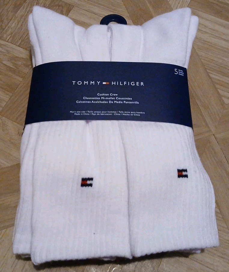 Tommy Hilfiger Cushion Crew Socks 5 Pack Athletic Unisex Size 7-12 White
