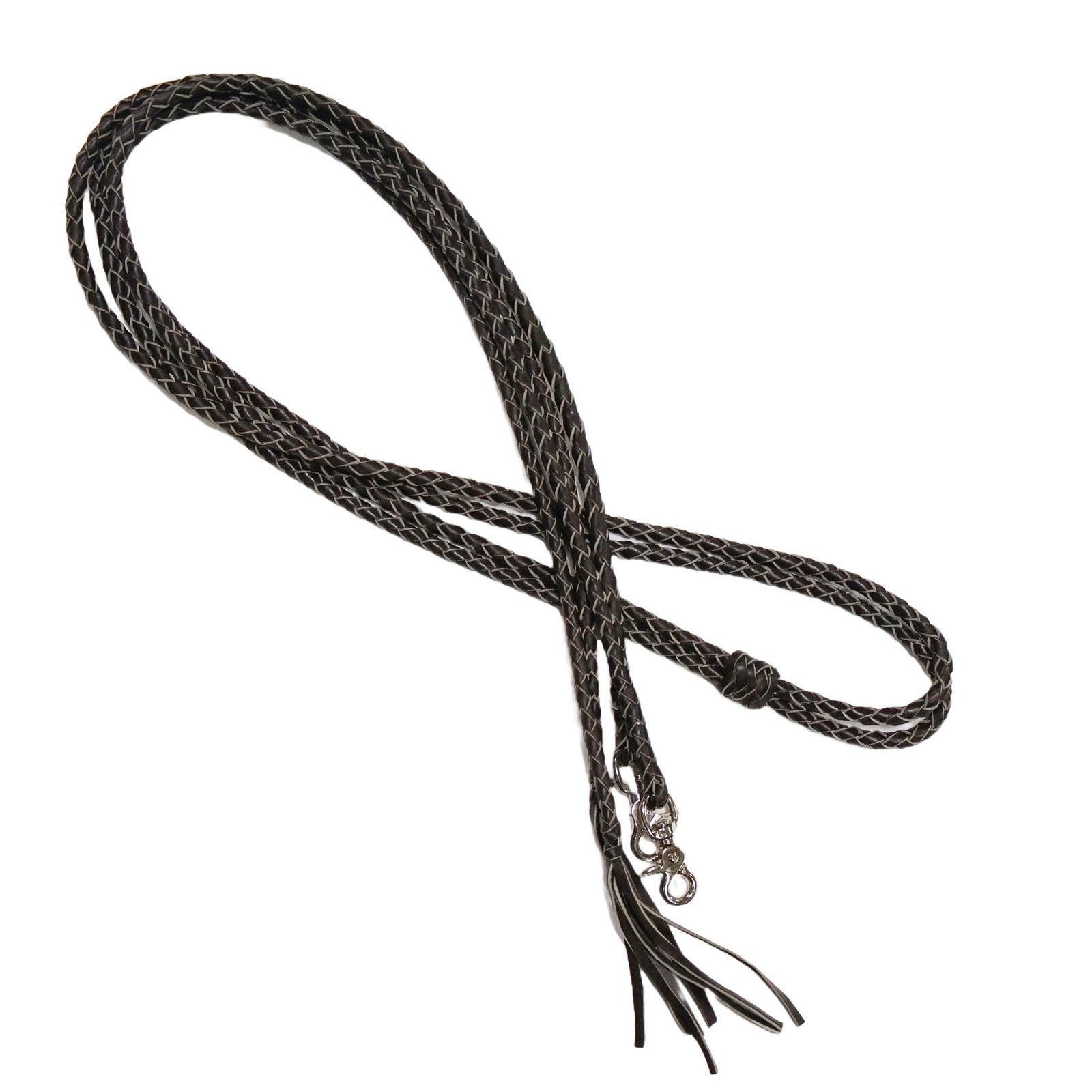 7Ft Split Reins Brown Western Leather Braided Snaps