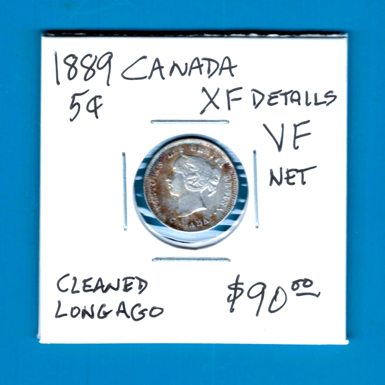 CANADA - BEAUTIFUL HISTORICAL QV SILVER 5 CENTS, 1889, KM# 2