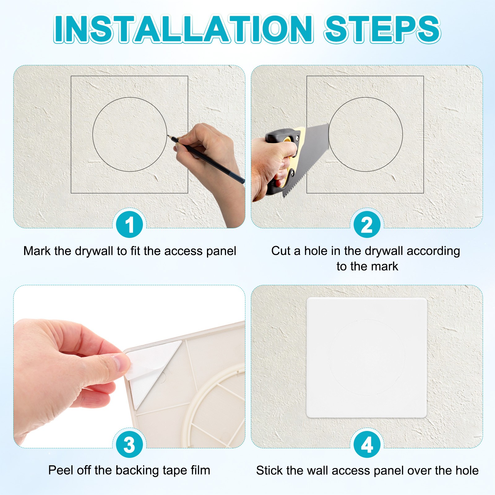 1-Pack Access Panel for Drywall, 4x4" Plastic Removable [White, Round]