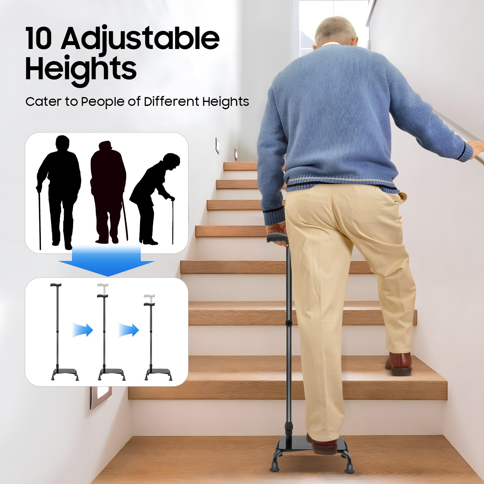 Stair Climbing Assist Cane Adjustable Walking Stick Stair Lift Aid For Seniors