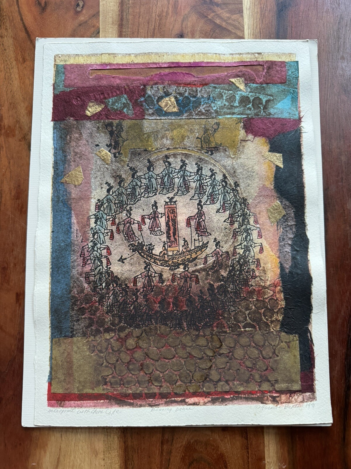 Suzanne Benton Mixed Media Chine Colle Collage Monoprint - Boating Dance - 1991