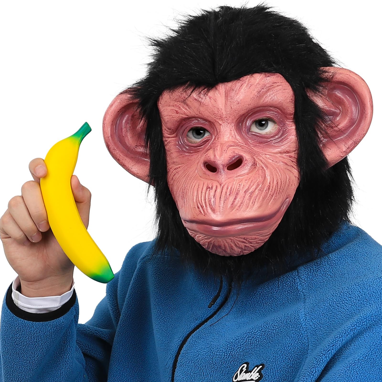Monkey Mask Latex Full Head Animal Chimp and Banana Large, Chimp+banana