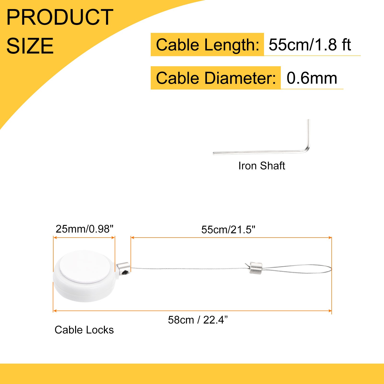 1.8ft Retractable Cable Security Lock with Latch Wrench, White
