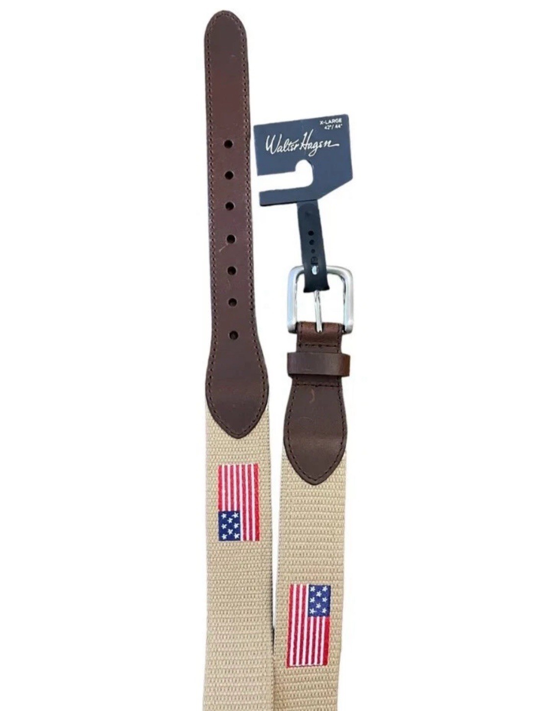 NEW Walter Hagen Canvas Embroidered Khaki Belt American Flag M 34"/36" F32