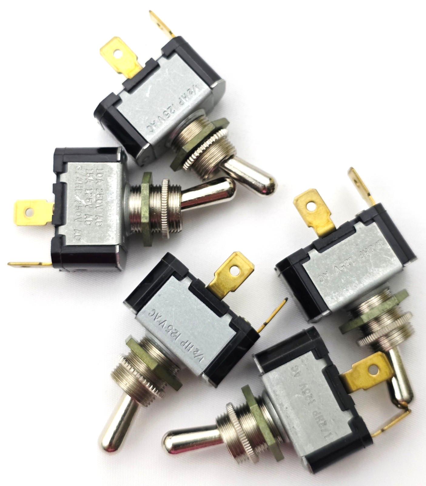 Lot of 5 Eaton 7501K15 Toggle Switches SPST 2 Position On-Off 10A/250V 15A/125V