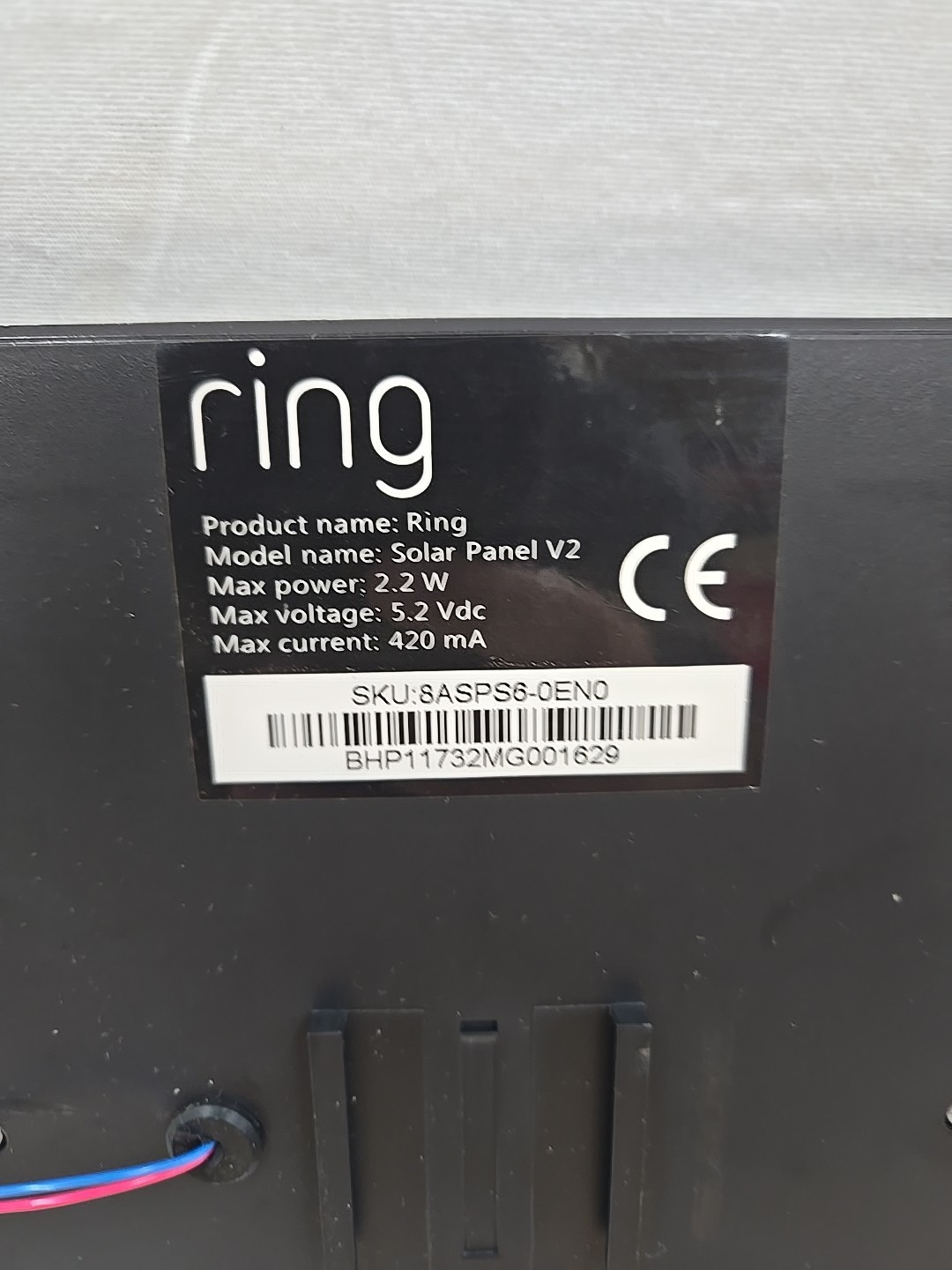 Ring Solar Panel Micro USB Plug - No Mount - Used - V2