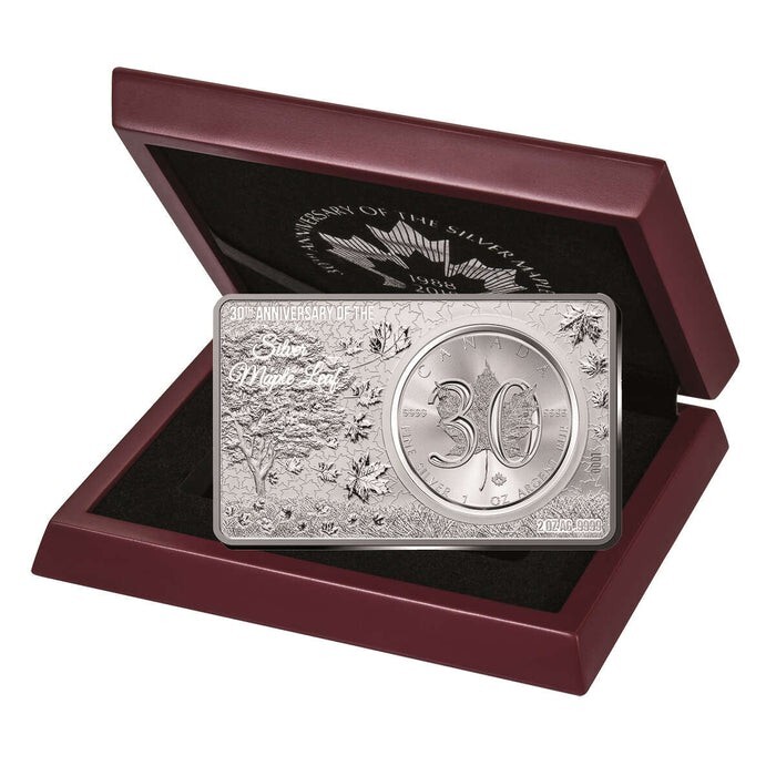 3oz 2018 CANADA 30TH ANNIVERSARY OF THE MAPLE LEAF SILVERCOIN & BAR DELUXE CASE