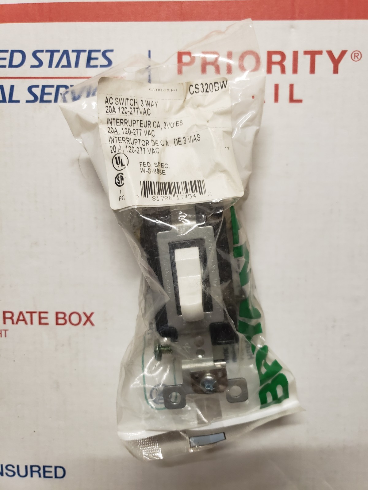(LOT OF 5) CS320BW WHITE AC SWITCH 3 WAY