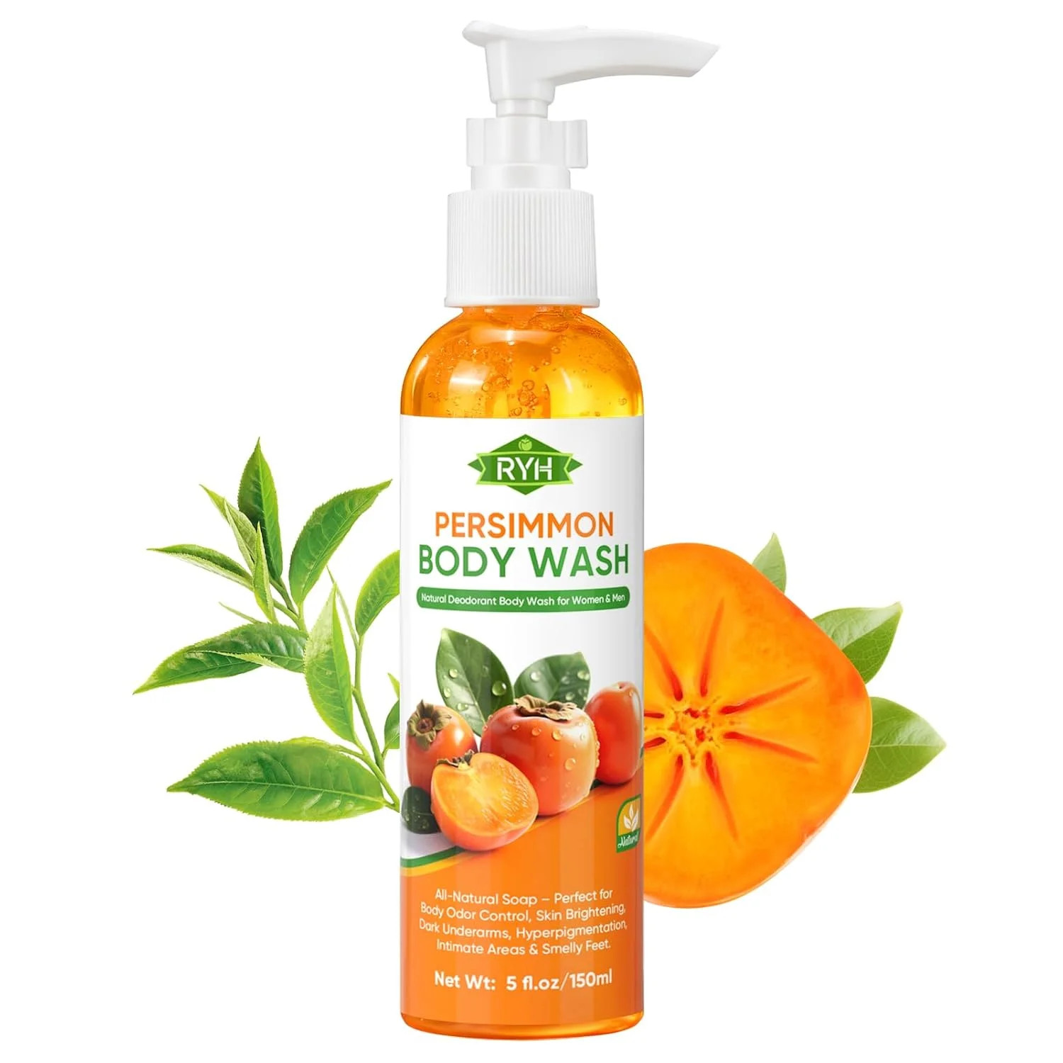 Persimmon Body Wash for Body Odor Control - Natural Deodorant Soap for Elimi