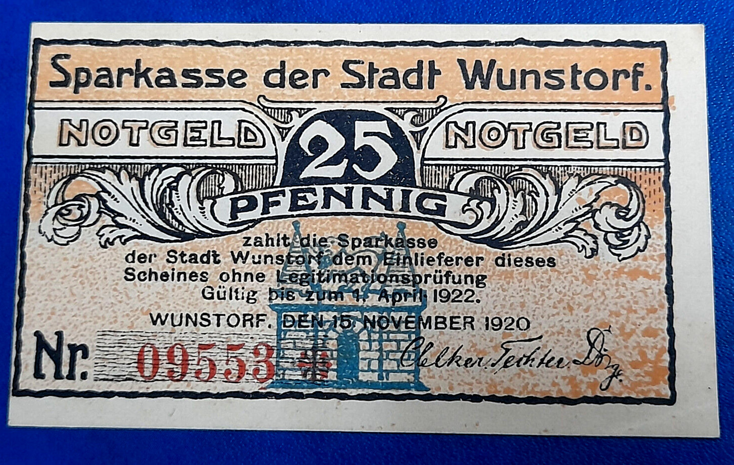 WUNSTORF NOTGELD 25 PFENNIG 1920 EMERGENCY MONEY GERMANY BANKNOTE (30620)