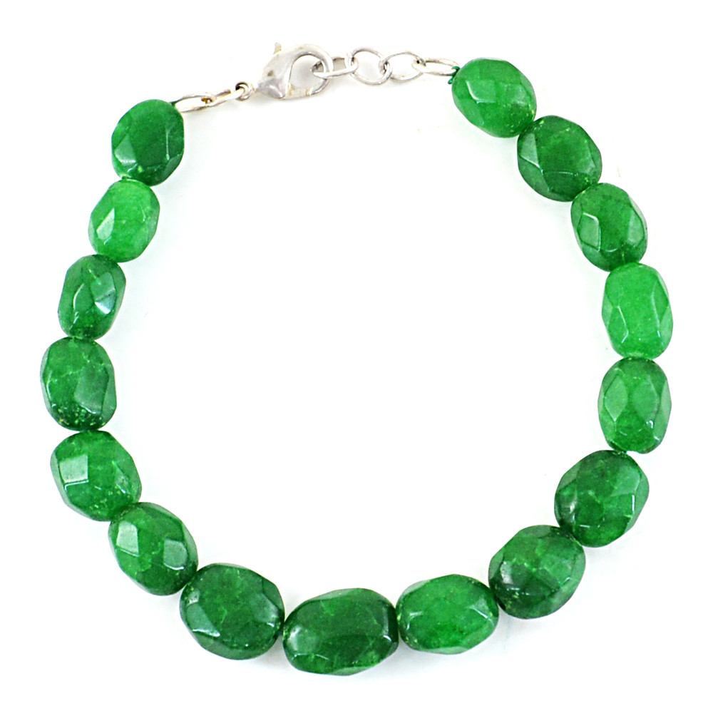 145.00 Cts Earth Mined Green Emerald Faceted Oval Shape Beads Handmade Bracelet