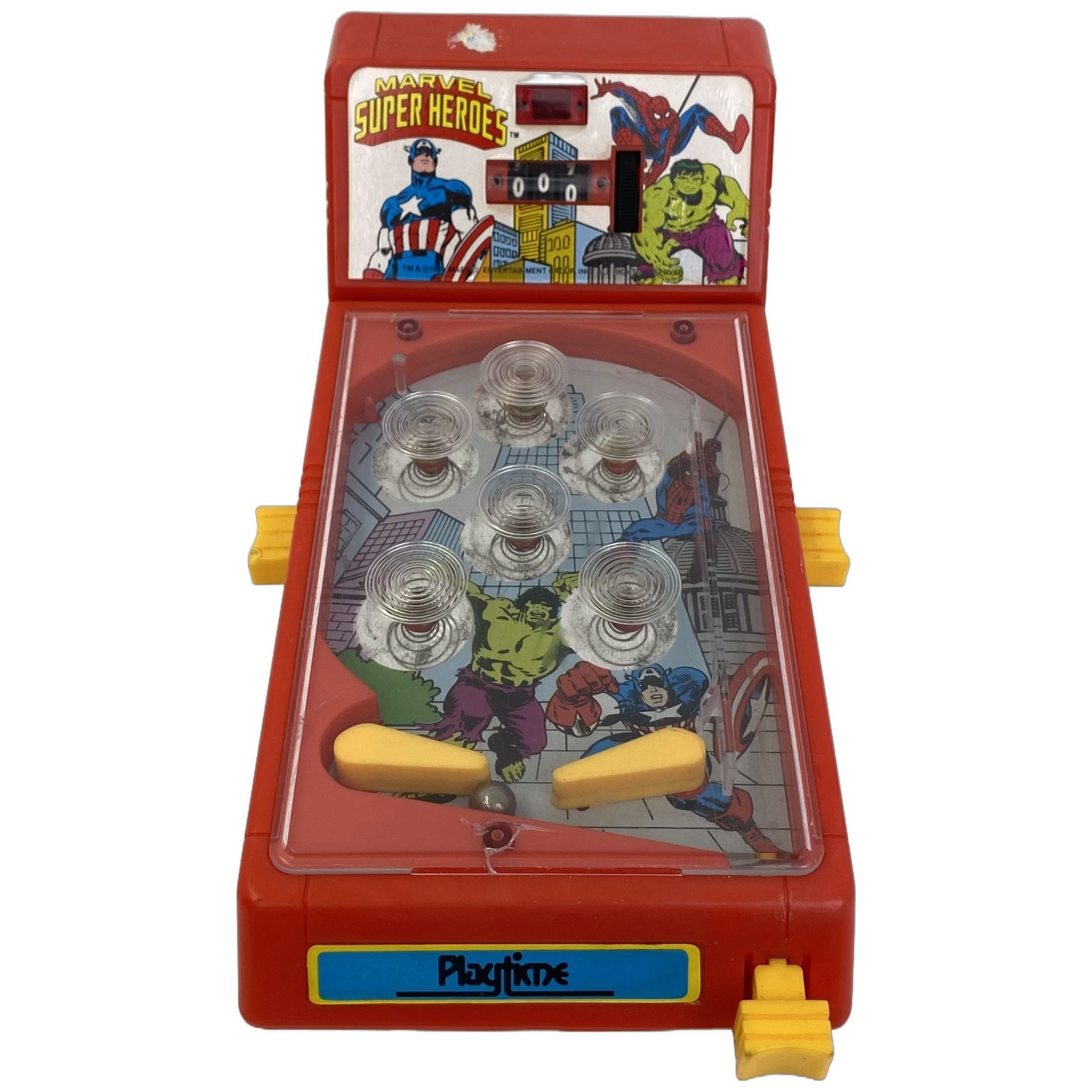 Marvel Super Heroes Pinball Machine 1991 Playtime Working Levers Launcher