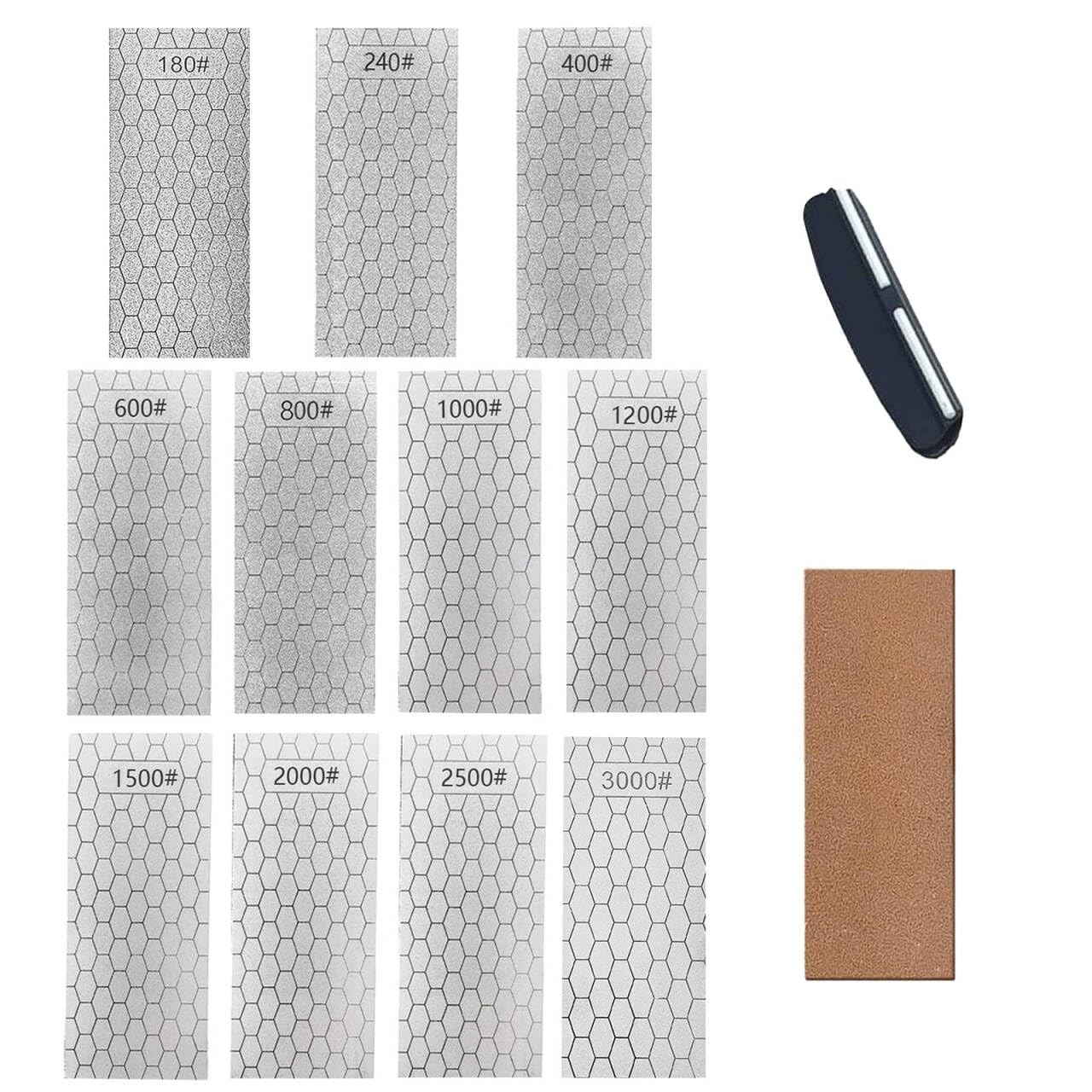 11 Pcs Diamond Sharpening Stone With Angle Guide And Leather Strop Knife Sharpen