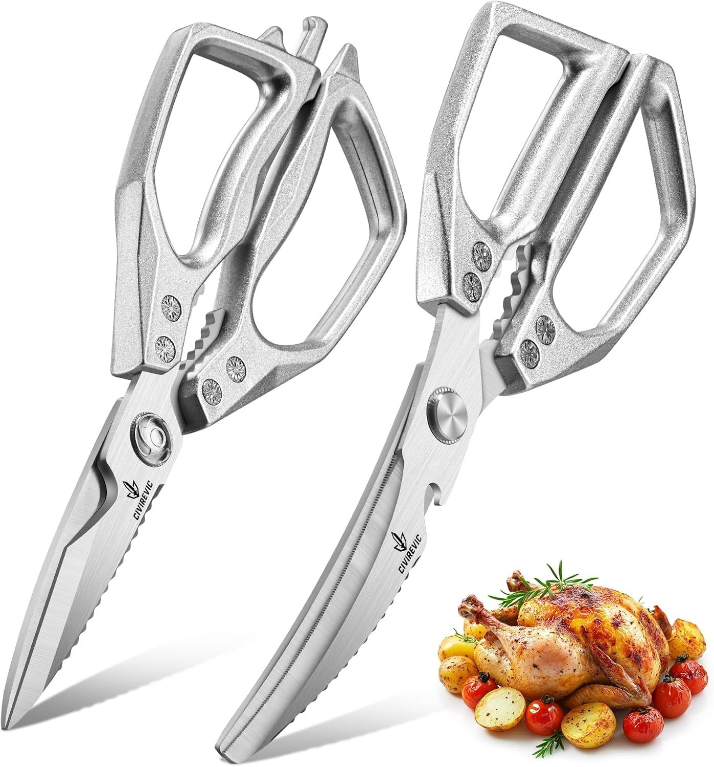 Heavy Duty Kitchen Shears for Bone Cutting, 2 Pack Ultra Sharp Poultry Scissors,