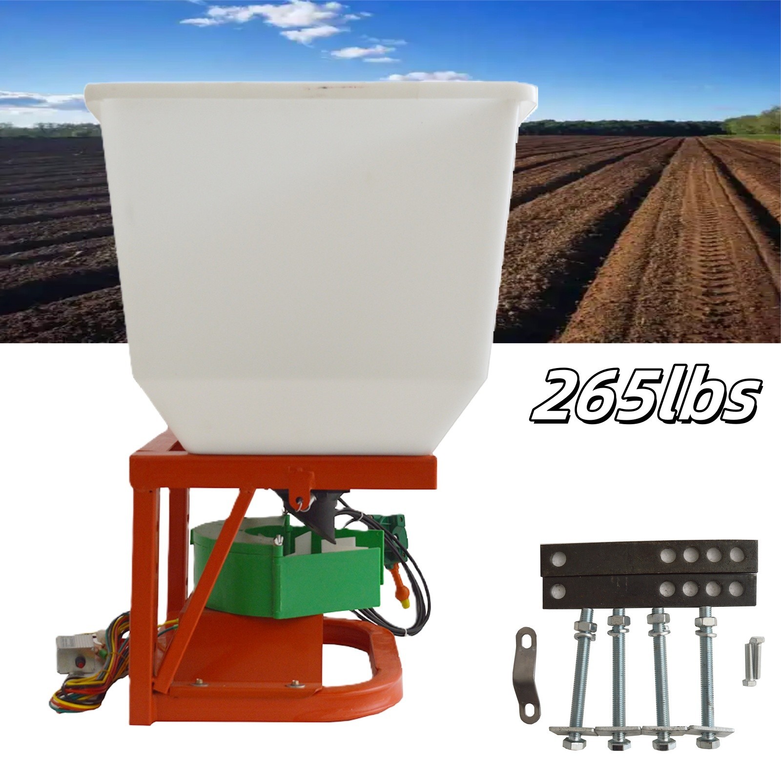 12V Tractor Front-mounted Fertilizer Spreader 265LBS ATV Broadcast Spreader