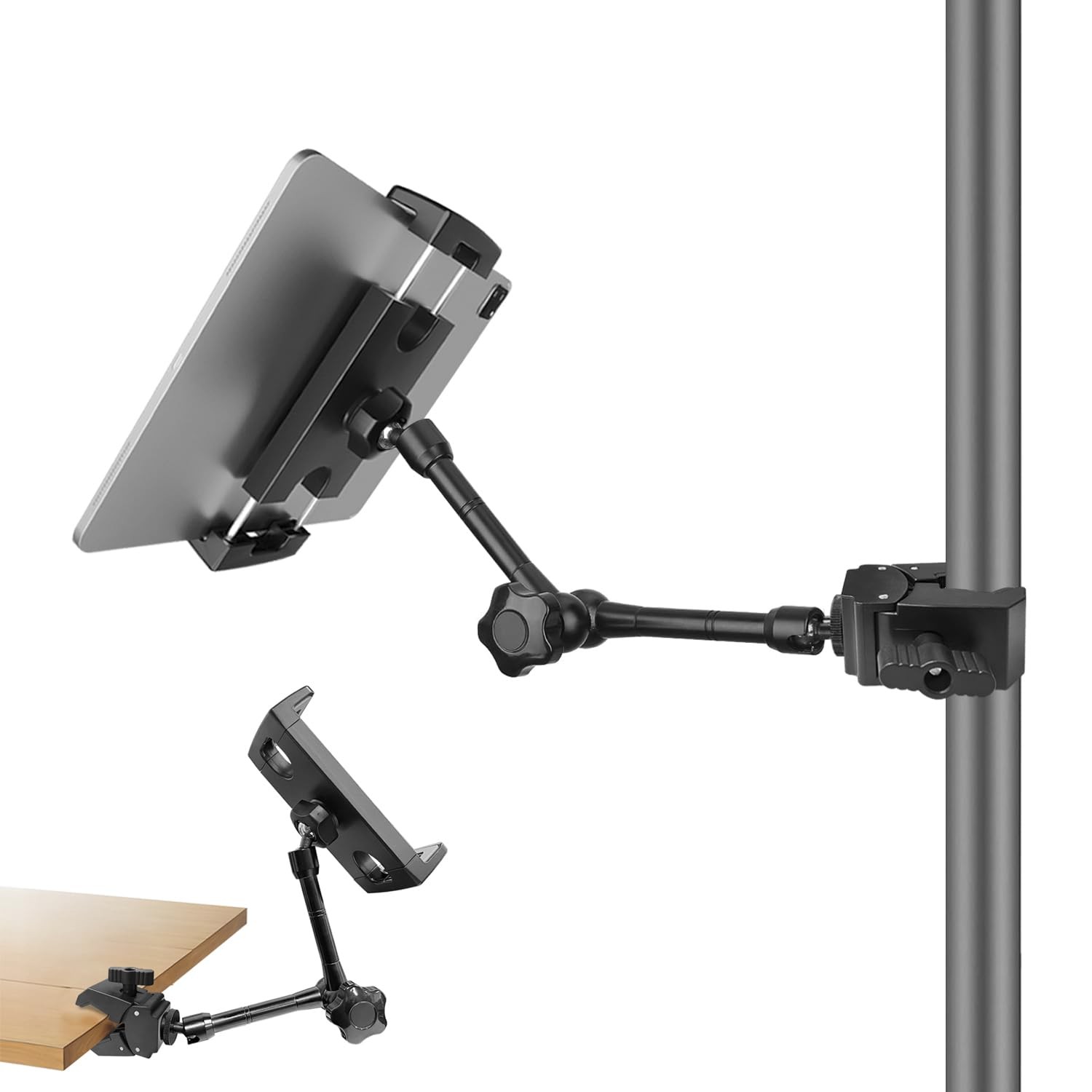 JCWINY Tablet Holder for Mic Stand, Adjustable iPad 11 Inch Arm, black