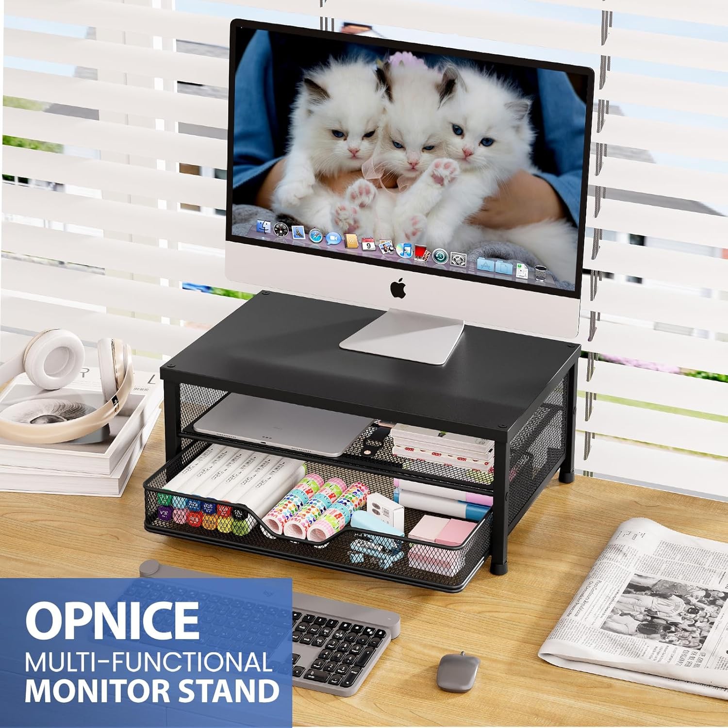 OPNICE Monitor Stand Riser w/ Drawer Black