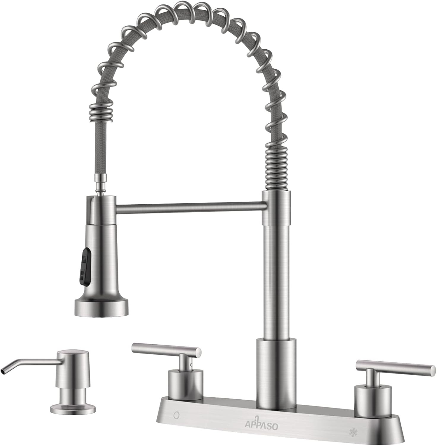 4 Hole Kitchen Faucet Brushed Nickel 2Handle Kitchen Faucet W/ Pull Down Sprayer