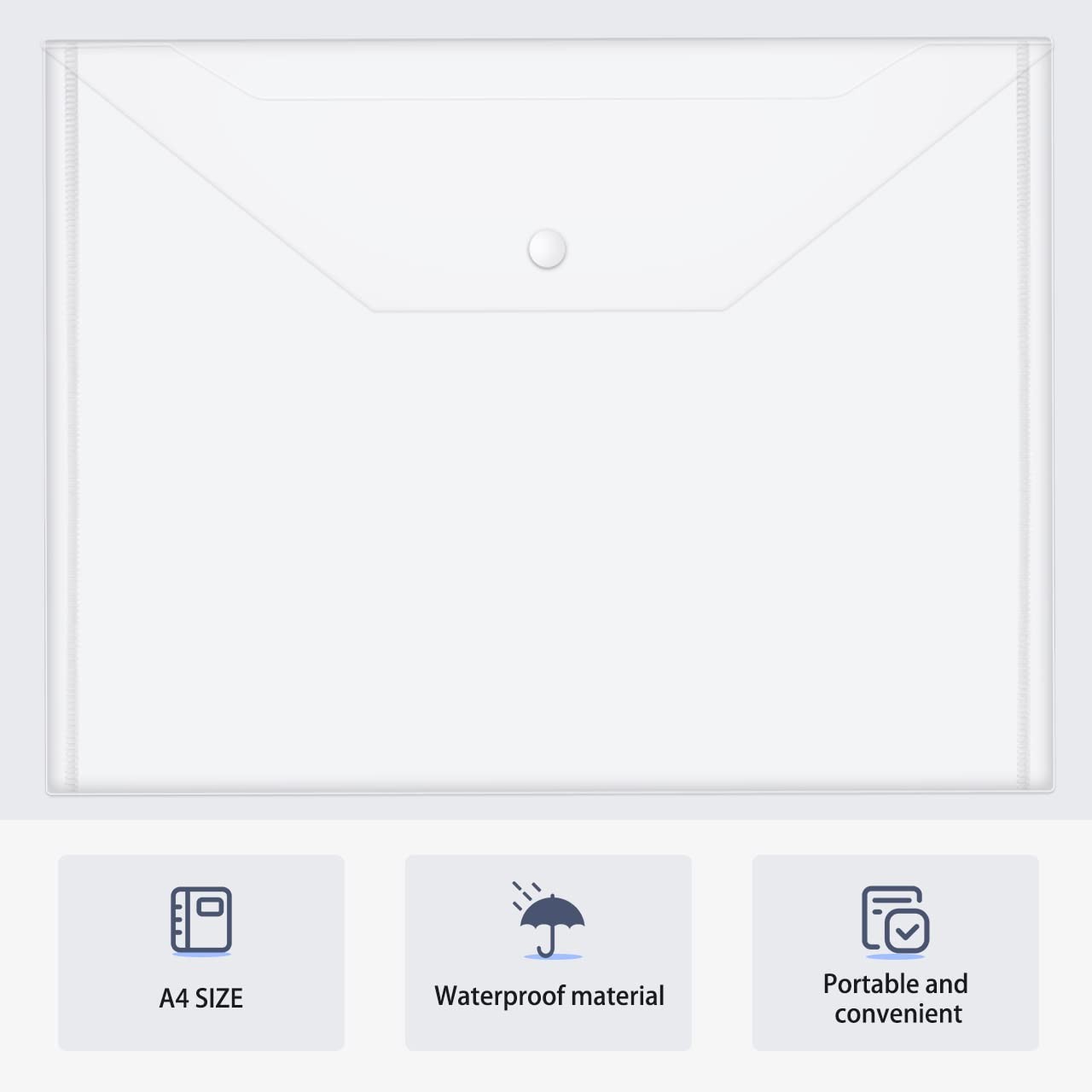 30pcs Plastic Envelopes, Clear Reusable Poly Envelope Waterproof File Folder