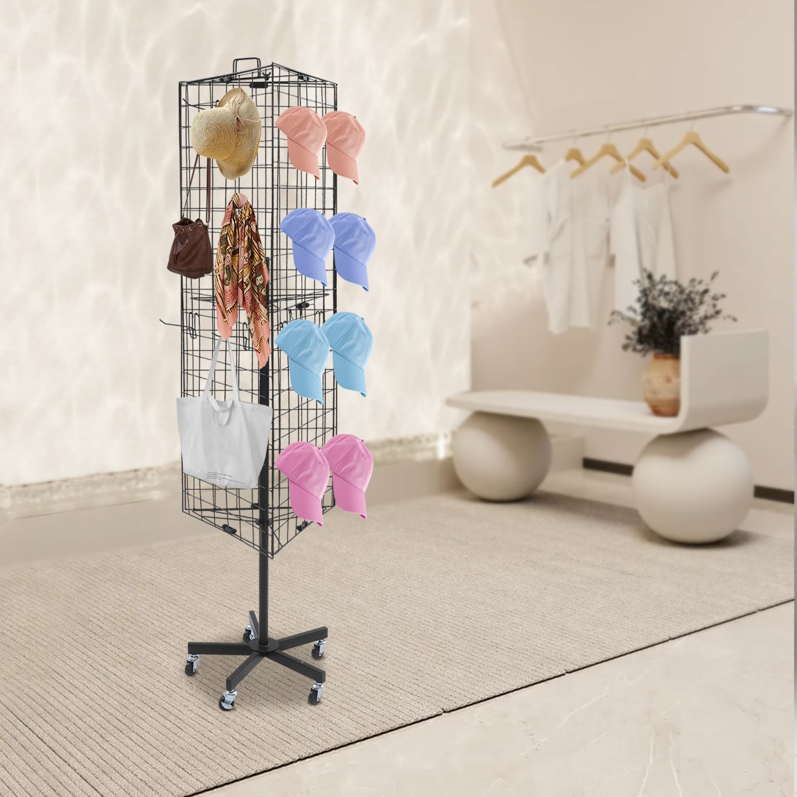 Triangular Grid Panel Display Stand Mobile Grids Wall Showing Shelf Freestanding