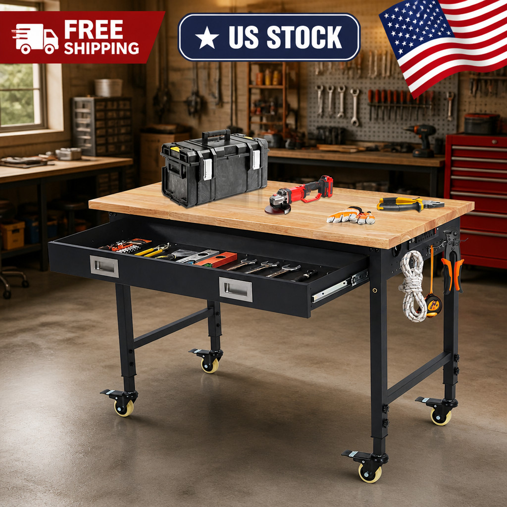 48"x 24"Workbench,Heavy Work Bench 2000LBS Garage Workbenchs with Power Duty