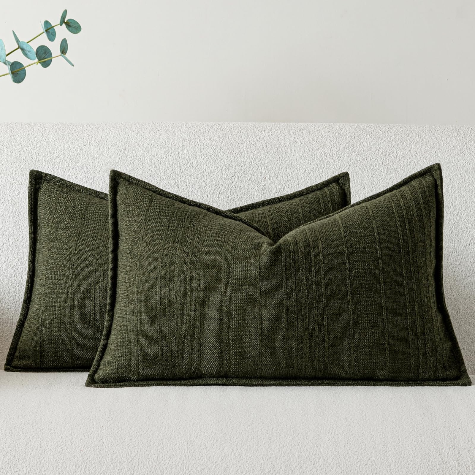 Linen Pillow Covers Set of 2,Boho Farmhouse Throw Pillowcases Neutral Texture...