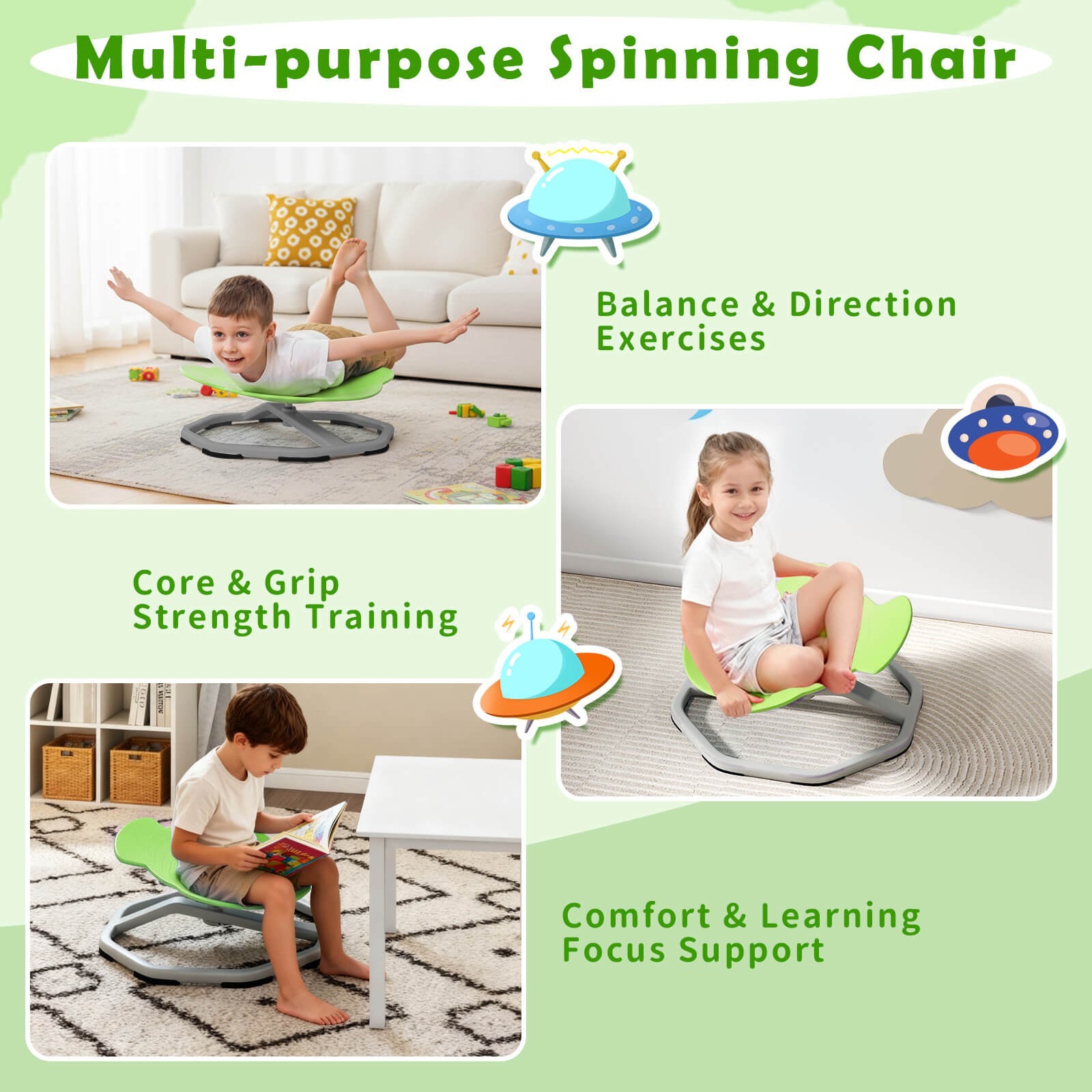 Kids Sensory Swivel Chair w/Non-Slip Metal Base for Autistic Kids Outdoor Indoor