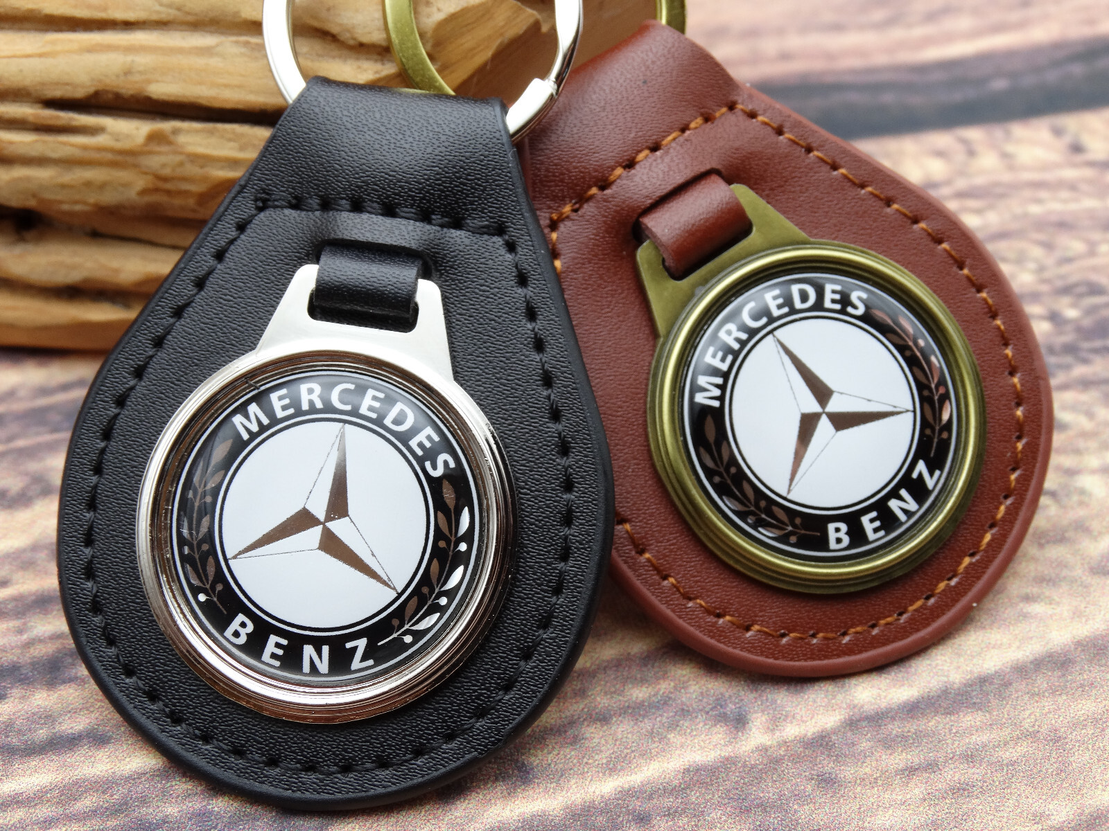 NEW RARE VINTAGE BLACK LOGO MERCEDES - BENZ CAR Leather Key Chain Ring Fob NOS