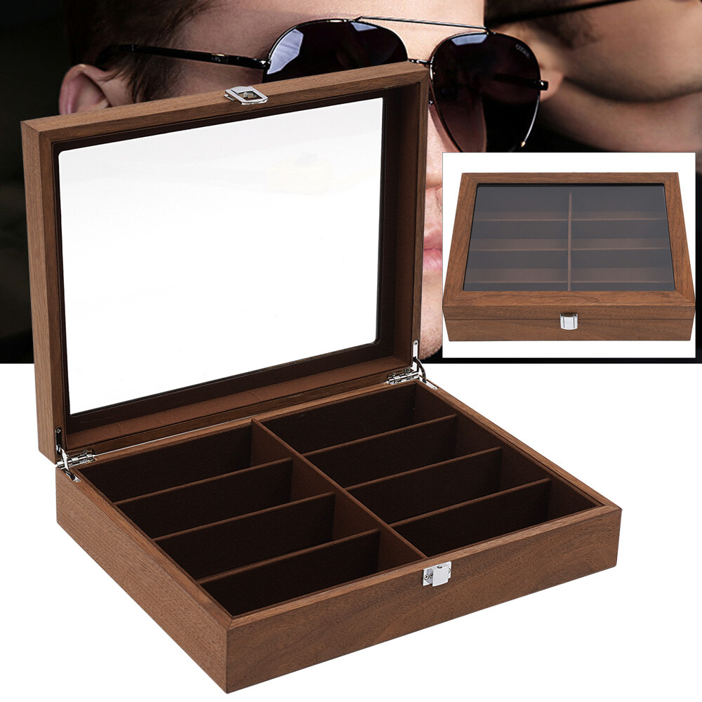 Sunglasses Case Display Eyeglass Box Storage Box Case 8-Bits Walnut Box Gift