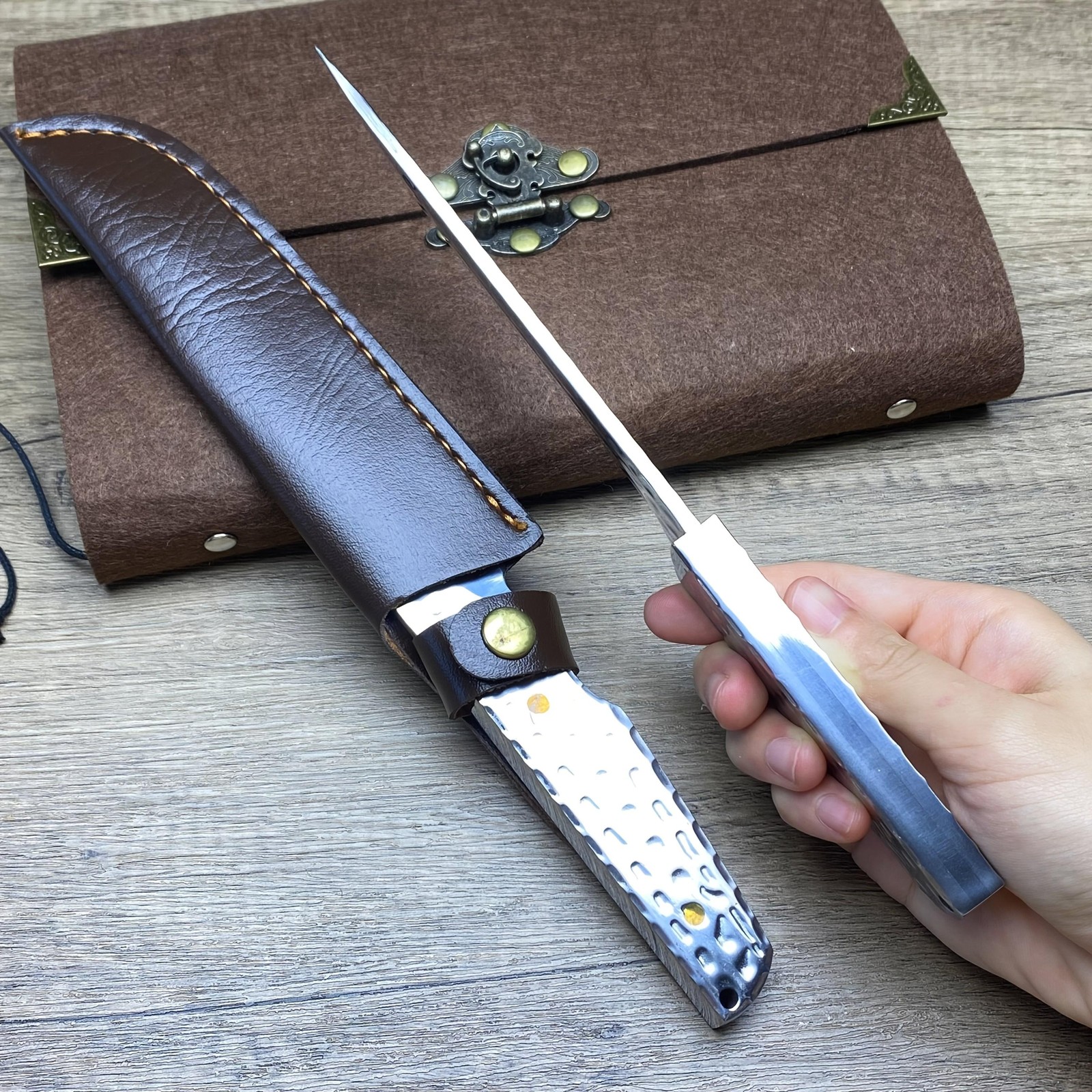 All-steel Handle Fixed Blade Knife, Outdoor Multi-functional Utility Knife