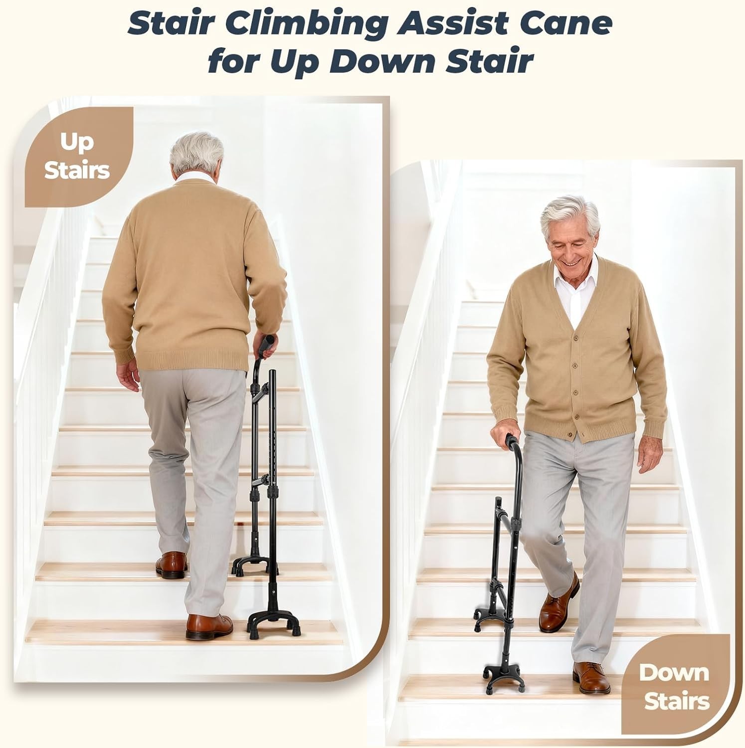 Stair Climbing Aid Cane for Seniors – Height & Width Adjustable, Lightweight ...