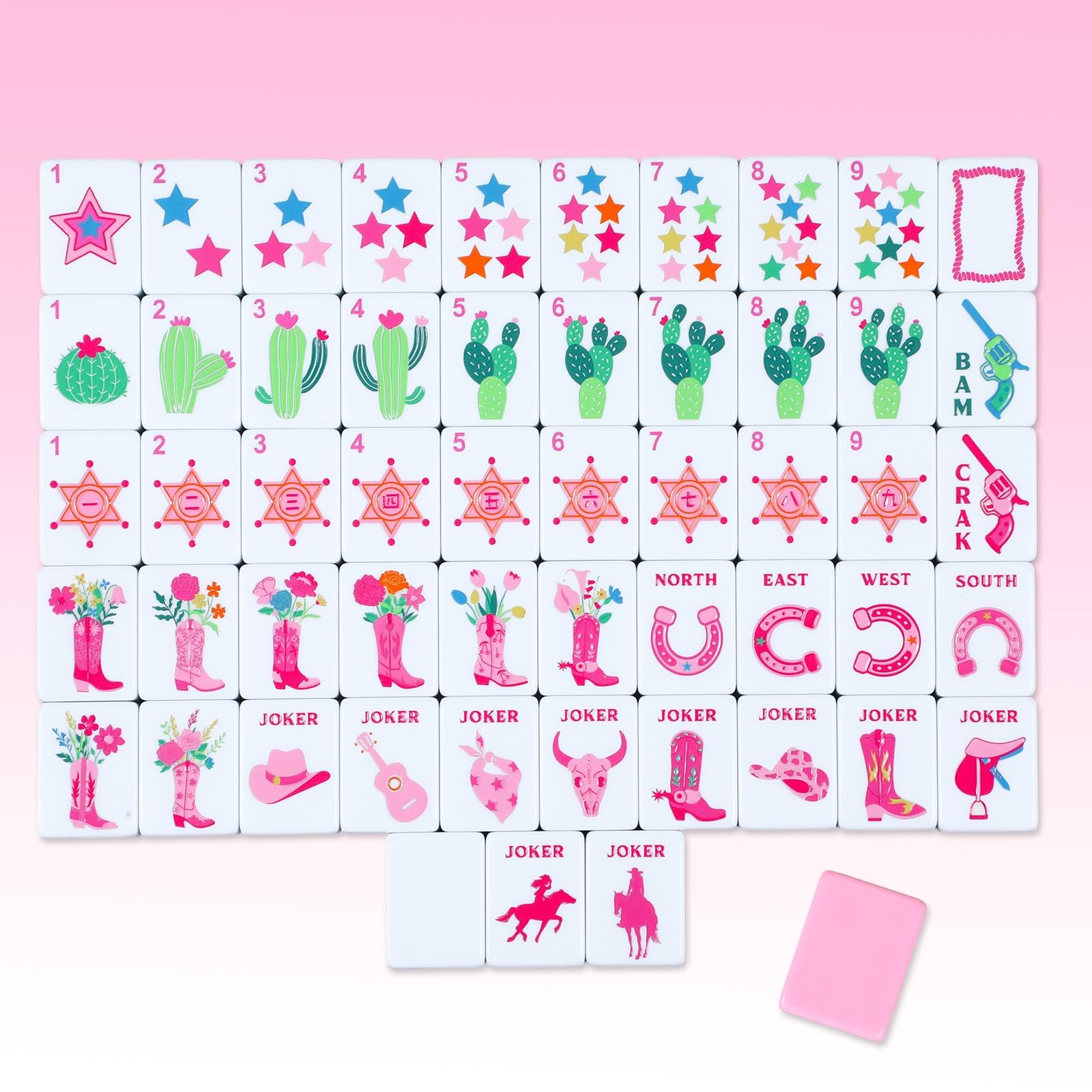 Arrowbash 160 Pcs Pink Cowgirl American Mahjong Set, 1.2 x 0.87 Inches Wester...